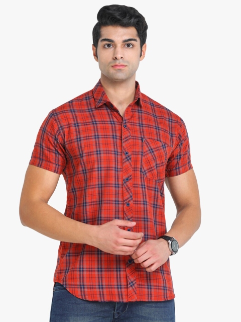 

COLVYNHARRIS JEANS Men Orange Slim Fit Checked Cotton Casual Shirt