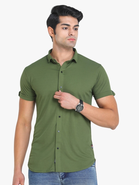 

COLVYNHARRIS JEANS Men Olive Green Self-Design Slim Fit Casual Shirt