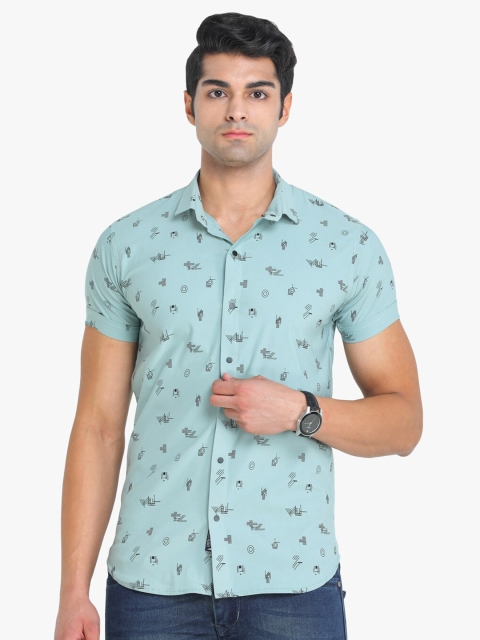 

COLVYNHARRIS JEANS Men Mint Green & Black Geometric Print Slim Fit Casual Shirt