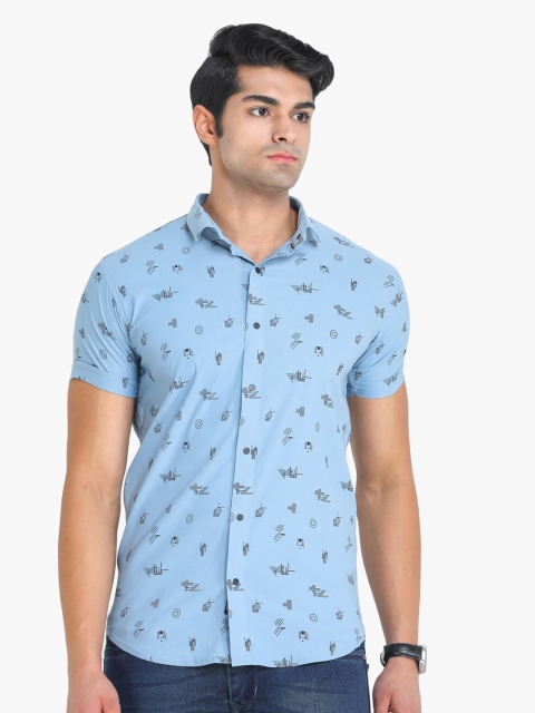

COLVYNHARRIS JEANS Men Blue & Black Slim Fit Geometric Print Casual Shirt