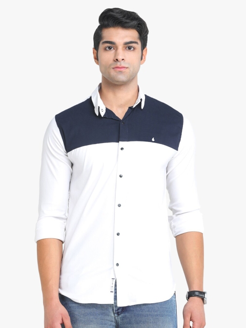 

COLVYNHARRIS JEANS Men White & Navy Blue Colourblocked Slim Fit Casual Shirt