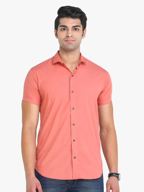 

COLVYNHARRIS JEANS Men Peach-Coloured Cotton Solid Slim Fit Casual Shirt