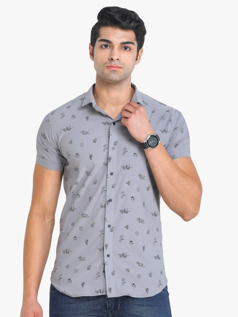 

COLVYNHARRIS JEANS Men Grey & Black Geometric Print Slim Fit Casual Shirt