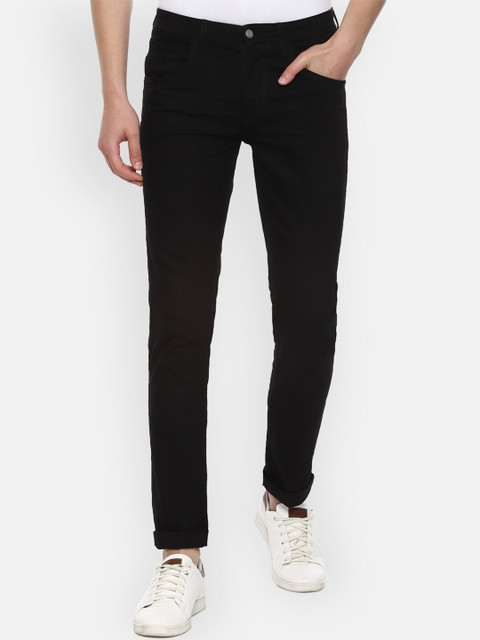 

VAN HEUSEN DENIM LABS Men Black Solid Slim Fit Mid-Rise Jeans