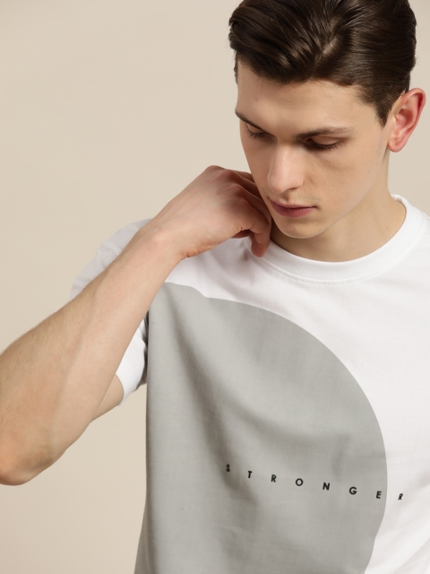 

ether Unisex White & Grey Pure Cotton Printed T-shirt