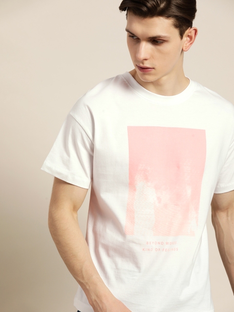 

ether Unisex White & Pink Graphical Printed Pure Cotton T-shirt