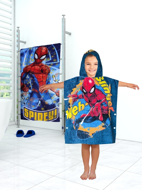 

Marvel Kids Blue & Red Spiderman Printed 350GSM Cotton Hooded Poncho and Bath Towel Set