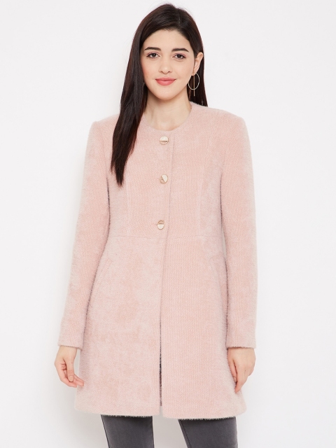 

Madame Women Pink Solid Cotton Overcoat