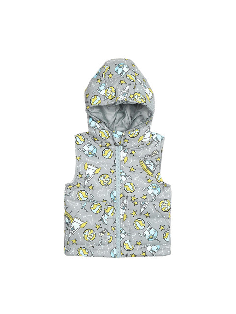 

Donuts Boys Grey & White Printed Hooded Padded Jacket
