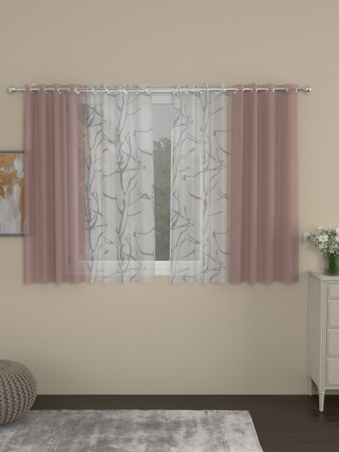 

ROSARA HOME Pink & White Set of 4 Sheer Window Curtains