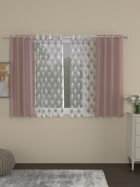 

ROSARA HOME Pink & White Set of 4 Embroidered Sheer Window Curtain