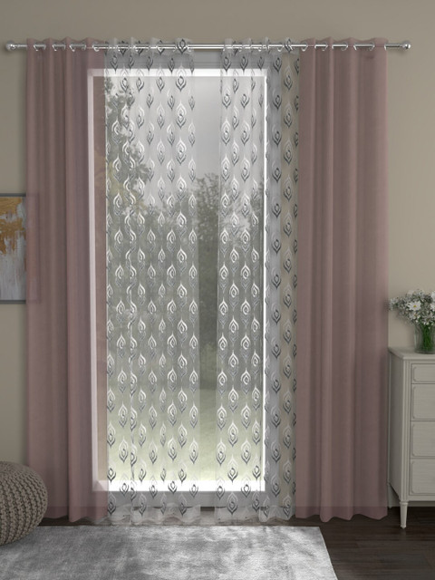 

ROSARA HOME Pink & White Set of 4 Embroidered Sheer Door Curtain