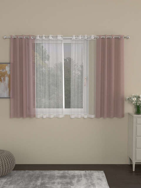 

ROSARA HOME Pink & White Set of 4 Striped Sheer Window Curtain