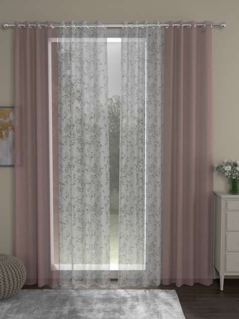 

ROSARA HOME Set of 4 Pink & White Floral Sheer Door Curtain