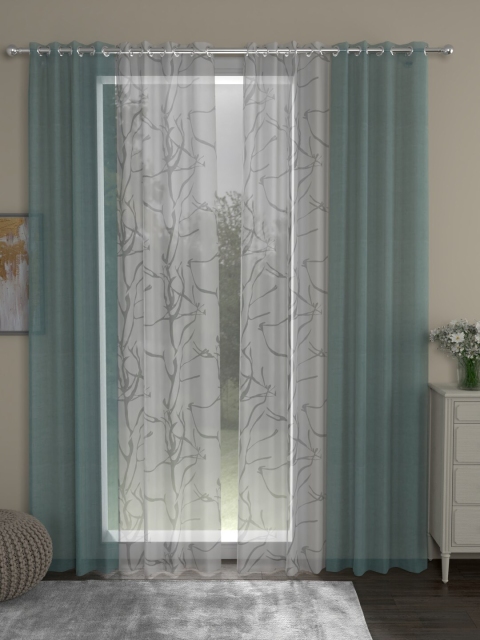 

ROSARA HOME Turquoise Blue & Grey Set of 4 Sheer Door Curtain