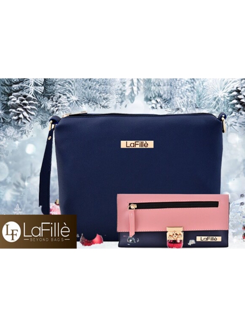 

LaFille Navy Blue & Pink Purse Clutch with Pouch