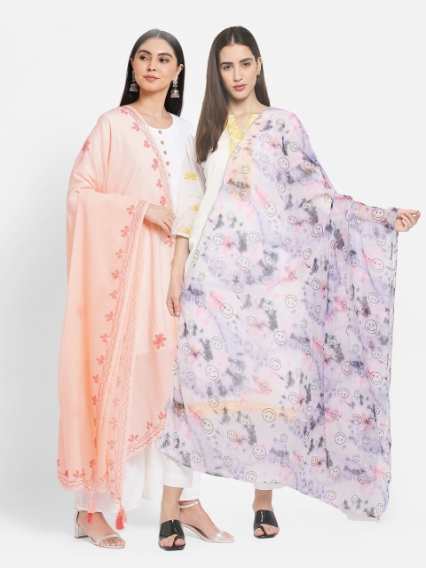 

Get Wrapped Pack Of 2 Purple & Coral Embroidered Dupatta