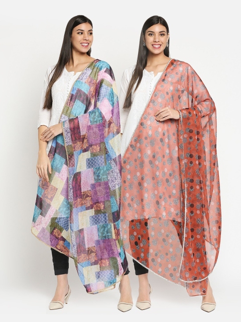

Get Wrapped Pack of 2 Orange & Purple Printed Dupattas