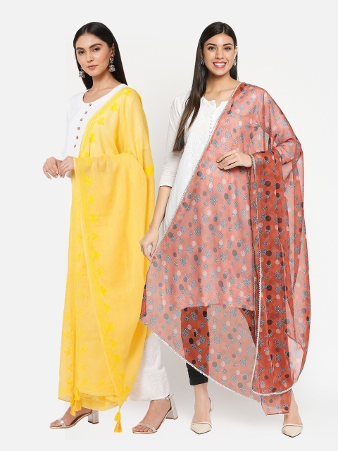 

Get Wrapped Pack of 2 Yellow & Red Embroidered Dupatta