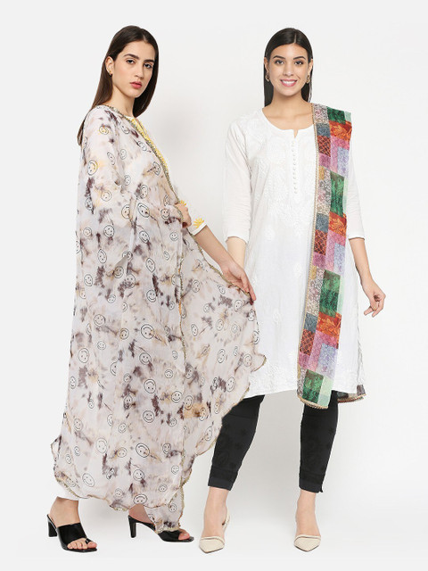 

Get Wrapped Pack of 2 Ethnic Motifs Printed Dupatta, Beige