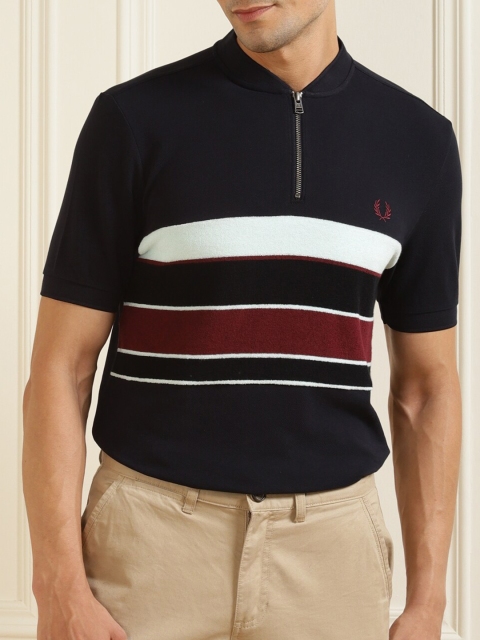 

Fred Perry Men Navy Blue Striped Slim Fit T-shirt