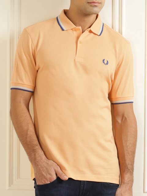 

Fred Perry Men Peach-Coloured Polo Collar Pure Cotton Slim Fit T-shirt