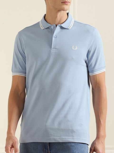 

Fred Perry Men Blue Solid Pure Cotton Polo Collar Slim Fit T-shirt
