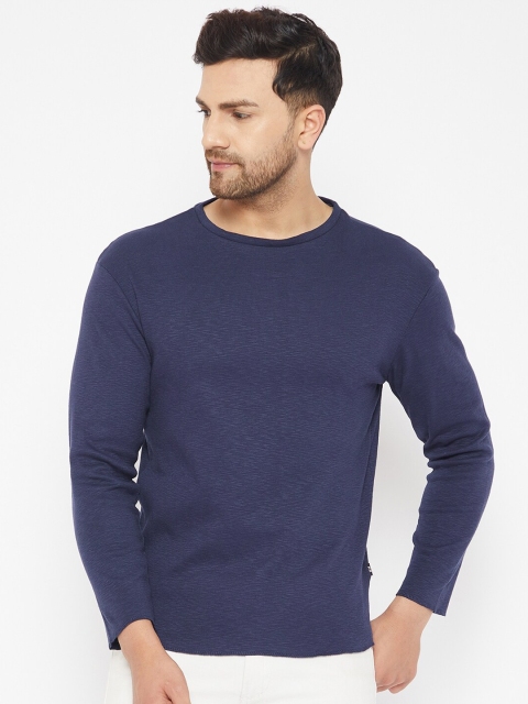 

HARBORNBAY Men Navy Blue Raw Edge T-shirt