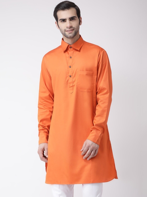 

SG LEMAN Men Orange Solid Cotton Straight Kurta