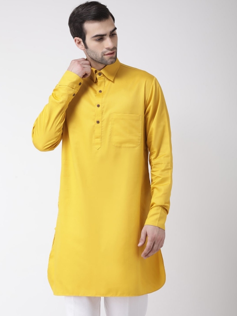 

SG LEMAN Men Yellow Solid Cotton Straight Kurta