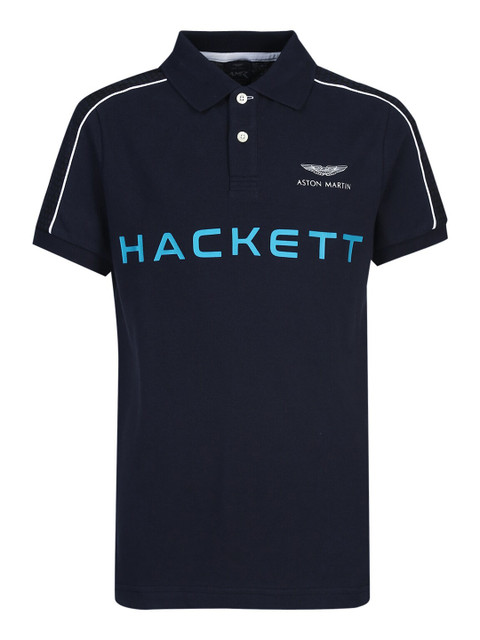 

HACKETT LONDON Boys Navy Blue Cotton Brand Logo Print Polo Collar T-shirt