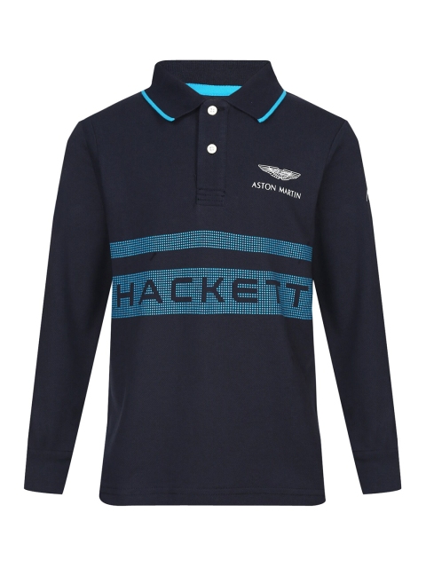 

HACKETT LONDON Boys Navy Blue & Blue Printed Polo Collar T-shirt