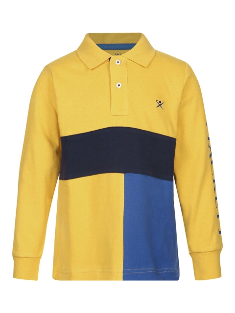 

HACKETT LONDON Boys Mustard Yellow & Navy Blue Cotton Colourblocked Polo Collar T-shirt