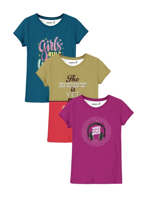

mezmoda Girls Pack Of 3 Printed T-shirt, Blue