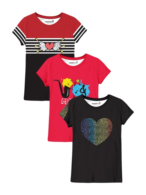

mezmoda Girls Multicoloured 3 Printed Pockets T-shirt, Multi