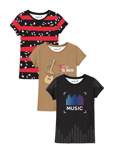 

mezmoda Girls 3 Printed Applique T-shirt, Brown