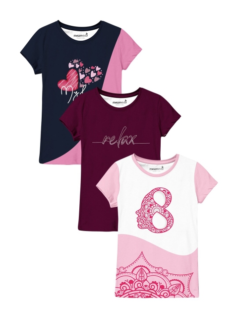 

mezmoda Girls Boys 3 Printed T-shirts, Pink