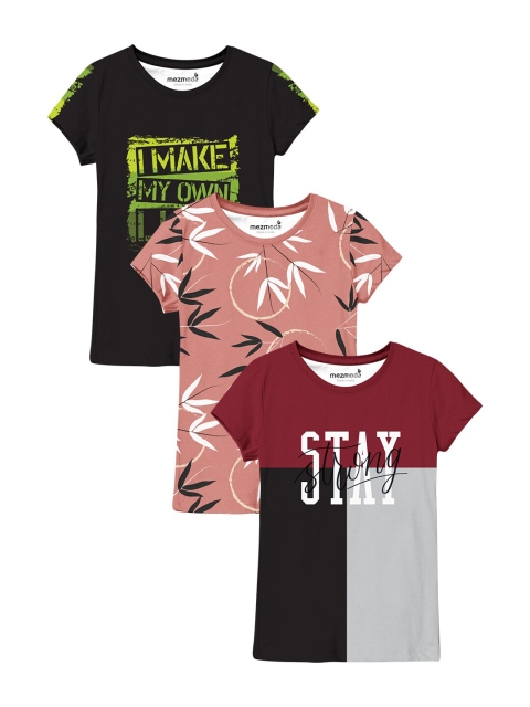 

mezmoda Girls Pack Of 3 Printed Pockets T-shirt, Multi