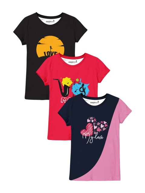 

mezmoda Girls Multicoloured 3 Printed T-shirt, Multi