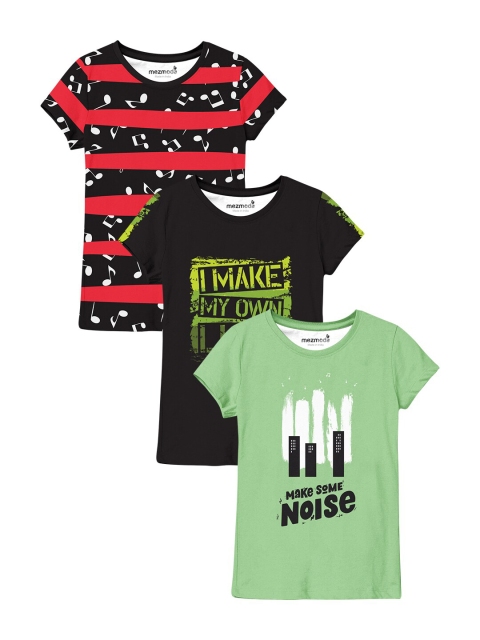 

mezmoda Girls Pack of 3 Typography Printed T-shirt, Red