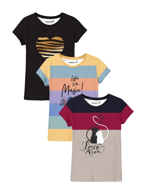 

mezmoda Set Of 3 Girls Multicoloured Printed T-shirt, Multi