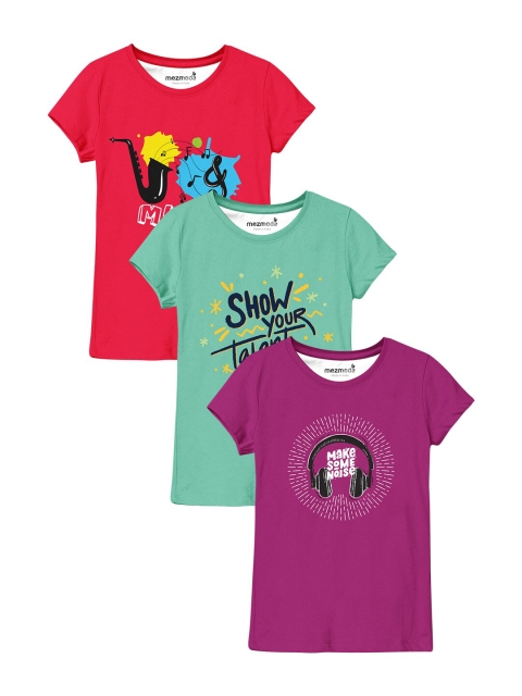 

mezmoda Girls Pack Of 3 Printed T-shirts, Pink