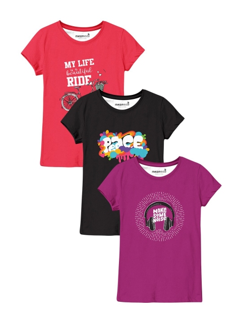 

mezmoda Girls Multicoloured 3 Printed Pockets T-shirt, Multi