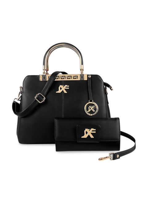 

SXF SPEED X FASHION Black PU Structured Handheld Bag with Applique