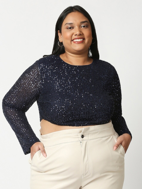 

20Dresses Navy Blue Embellished Blouson Crop Top