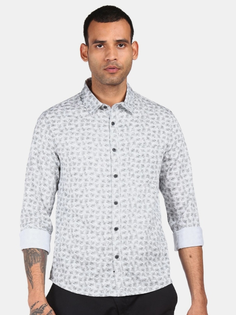 

Newport Men White Slim Fit Printed Pure Cotton Casual Shirt