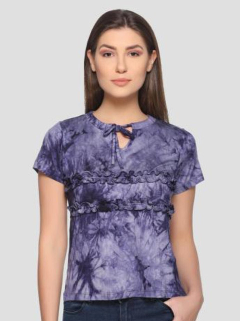 

armure Women Purple Tie and Dye Keyhole Neck Regular Top