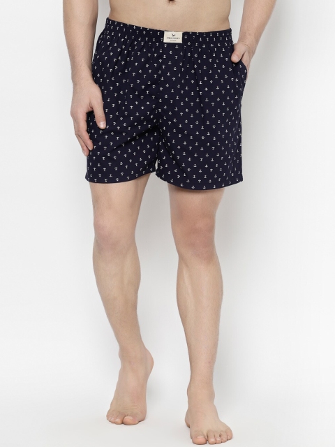 

cape canary Men Navy Blue & White Printed Cotton Boxer CCAMANCHORSEANVYBLU