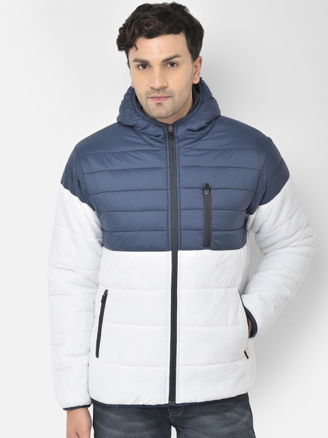 

COBB Men Navy Blue White Colourblocked Hooded Lightweight Padded Jacket