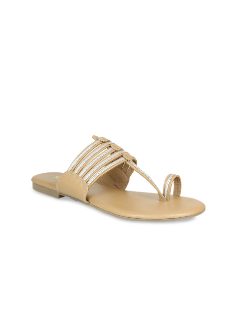 

Inc 5 Women Beige Embellished Leather Ethnic One Toe Flats